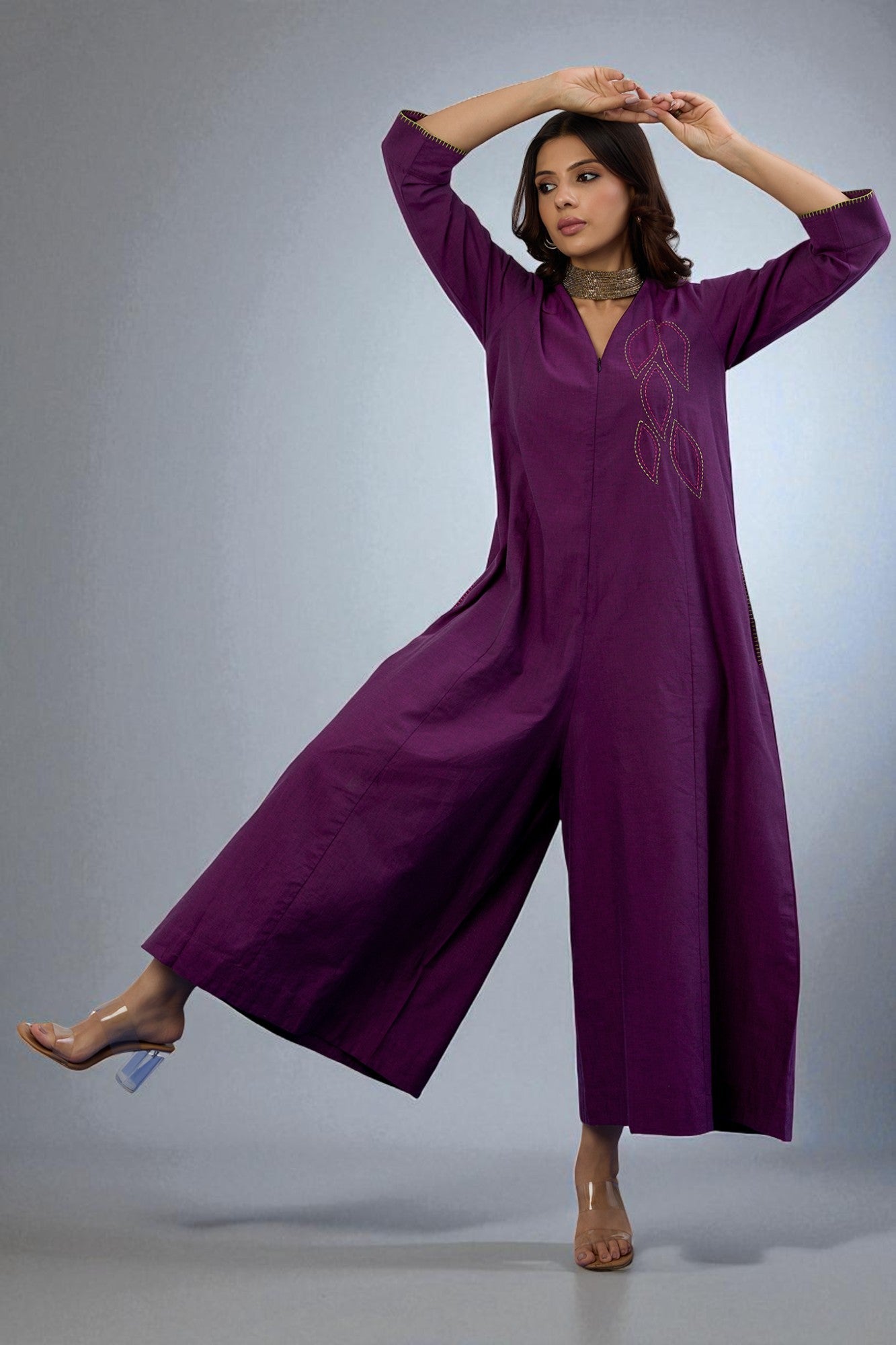 Amethyst Grove Jumpsuit With Pockets & Sleeves Mc