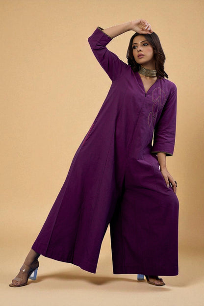 Amethyst Grove Jumpsuit With Pockets & Sleeves Mc