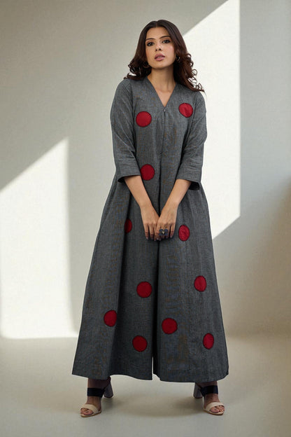 Maati  Ash & Flame Applique Jumpsuit With Pockets & Sleeves