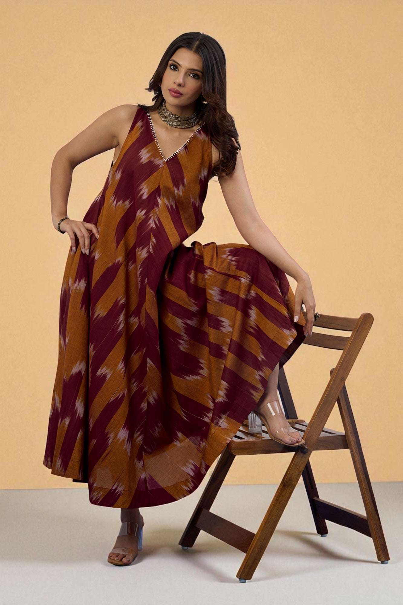 Rustic Rhythm Sleeveless Strap V-Neck Bias Dress Mc