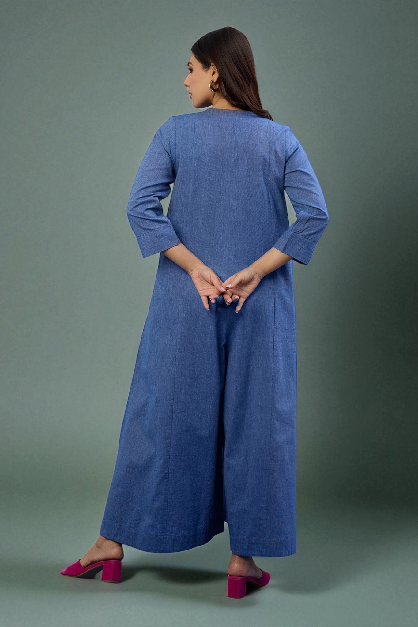 Celestial Denim Applique Jumpsuit With Pockets & Sleeves Mc