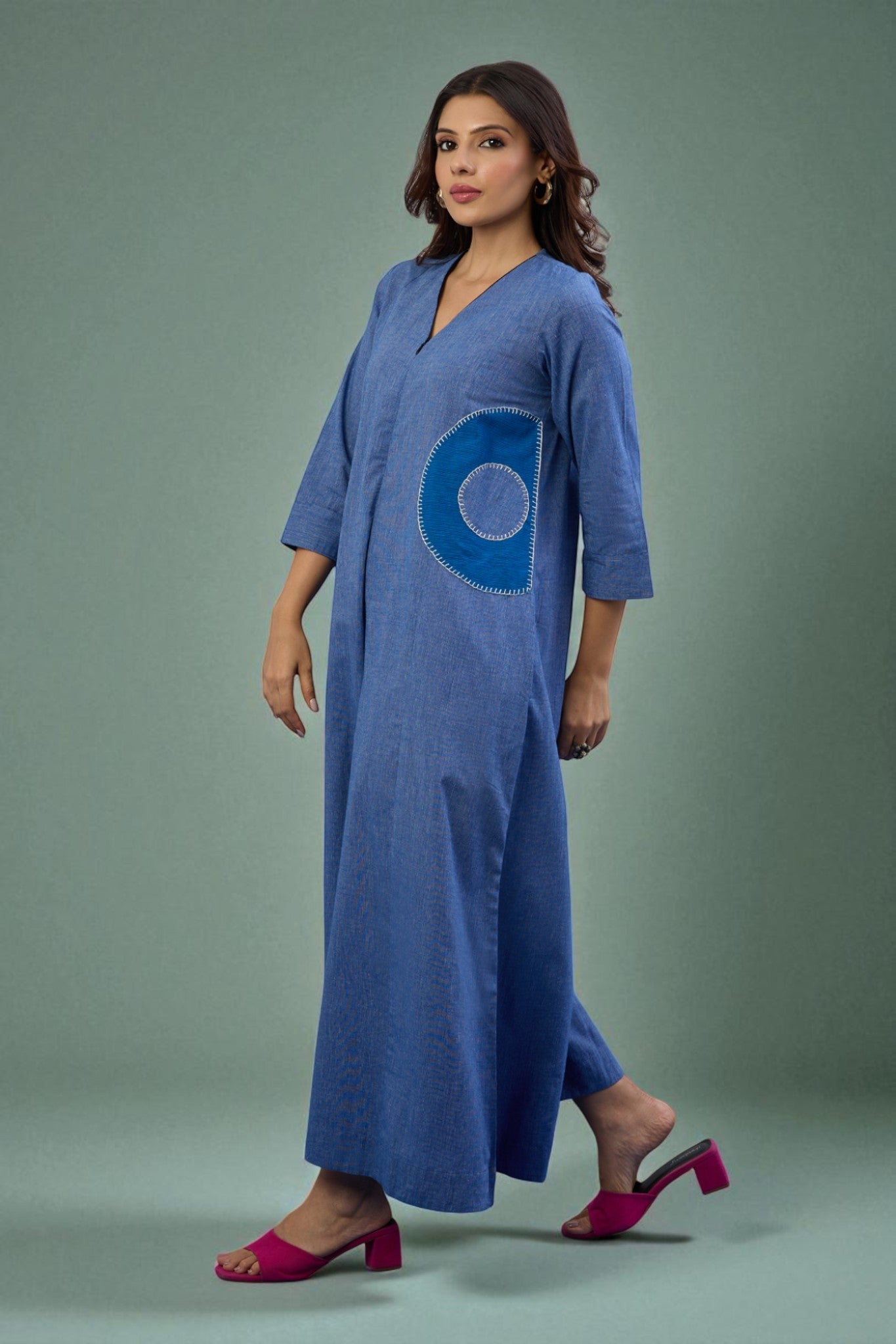 Celestial Denim Applique Jumpsuit With Pockets & Sleeves Mc