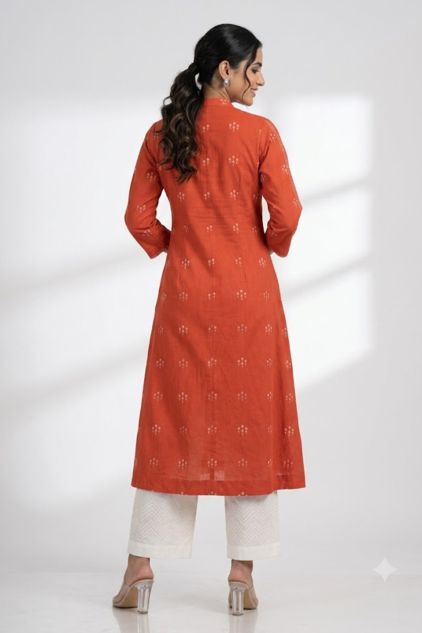Orange Bloom Butti Cross Potli Angrakha Kurta Mc
