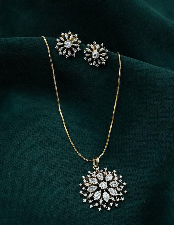 18K Gold-Tone Floral Crystal Pendant Necklace and Matching Earrings Set LP- 48Hr Delivery