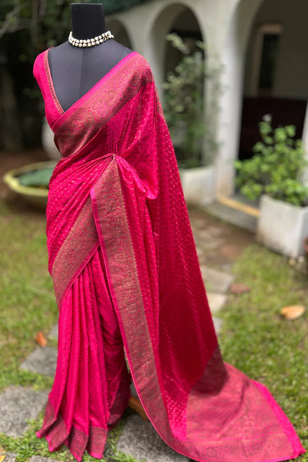 Semi Satin Silk Saree Rani Pink