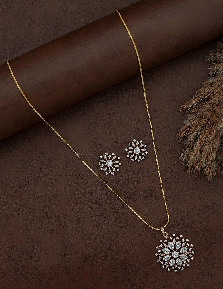 18K Gold-Tone Floral Crystal Pendant Necklace and Matching Earrings Set