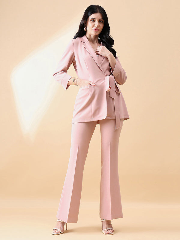 Tie Stretch Pant Suit - Pink