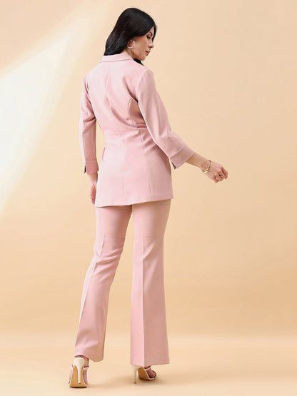 Tie Stretch Pant Suit - Pink