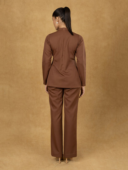 Brown Front Slit Top With Straight Trouser