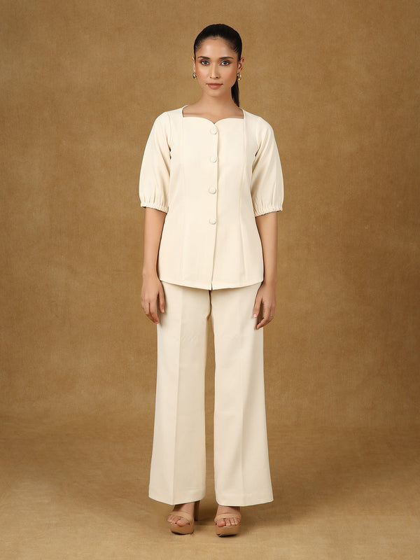 PowerSutra Ivory Grace Sweetheart Top With High Waisted Trouser Set In Stretchable Fabric