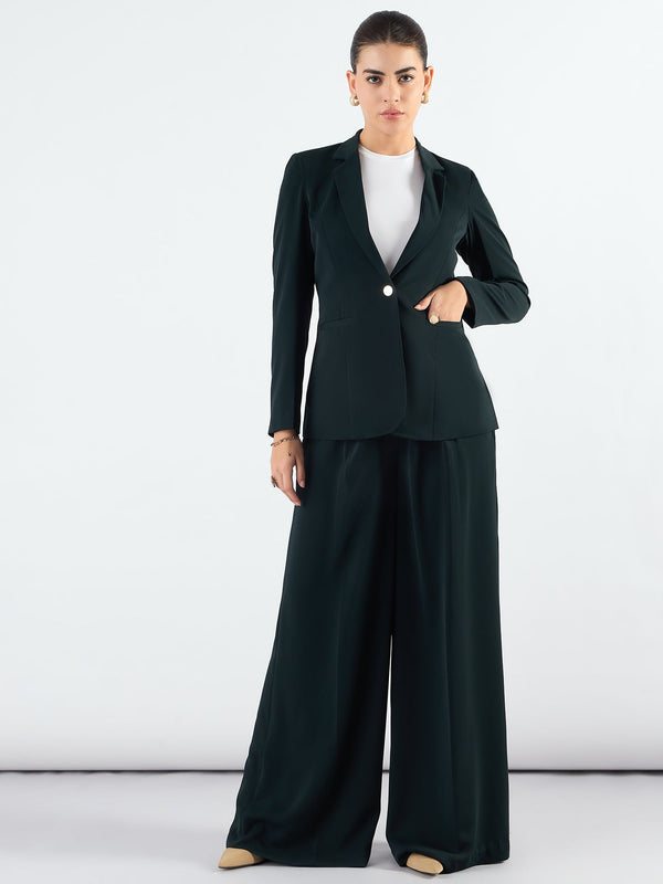 PowerSutra Green Classic Notched Lapel Tailored Fit Blazer Paired With Trouser In Stretchable Fabric