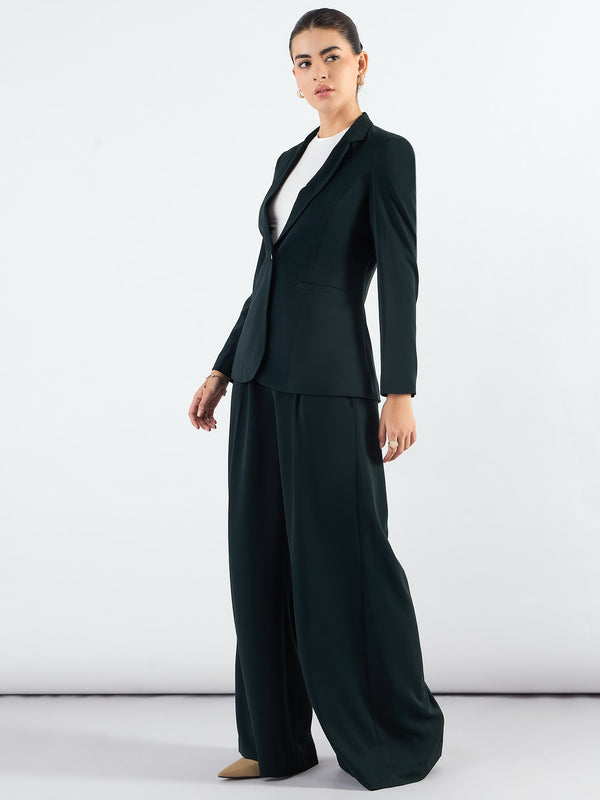 PowerSutra Green Classic Notched Lapel Tailored Fit Blazer Paired With Trouser In Stretchable Fabric