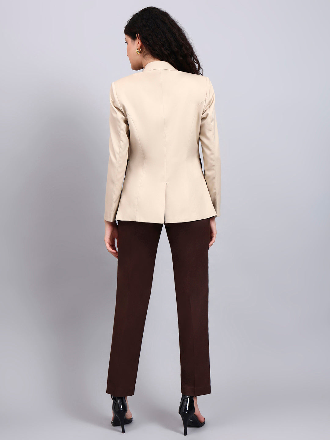 Powersutra Beige And Brown Color Block Suit Set