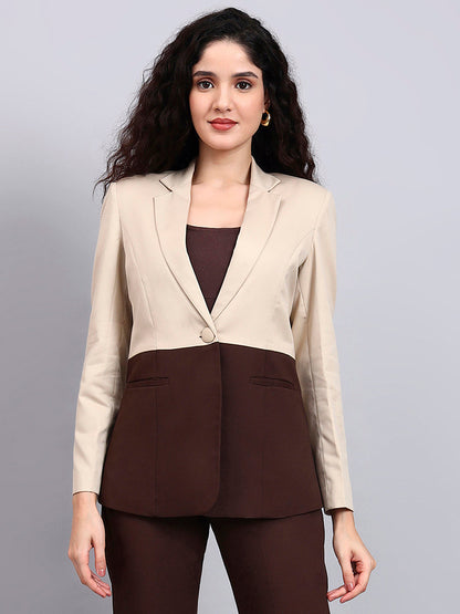 Powersutra Beige And Brown Color Block Suit Set