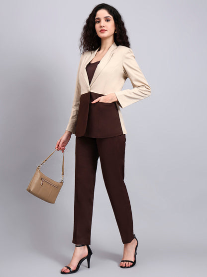 Powersutra Beige And Brown Color Block Suit Set
