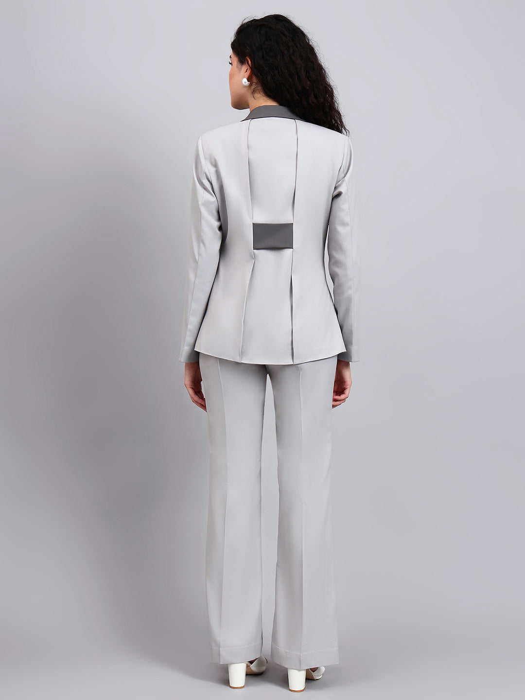 Powersutra Light Grey Power Suit With Sleek Contrast Detailing For Effortless Sophistication
