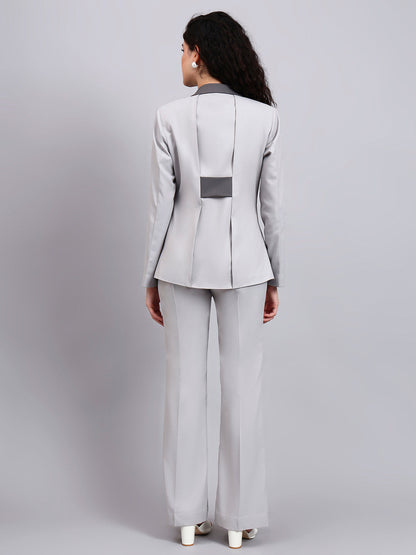 Powersutra Light Grey Power Suit With Sleek Contrast Detailing For Effortless Sophistication