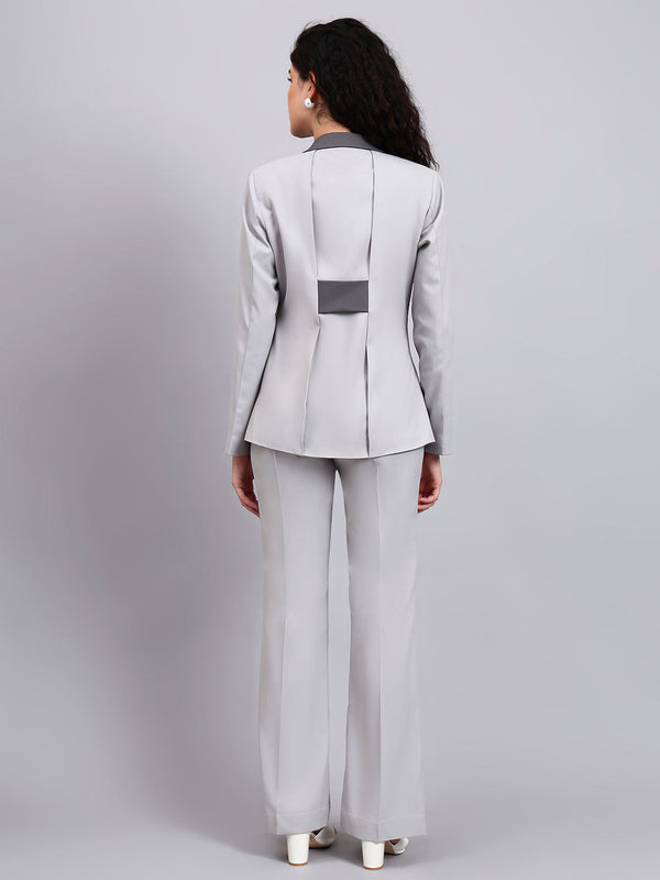Powersutra Light Grey Power Suit With Sleek Contrast Detailing For Effortless Sophistication