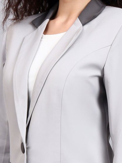 Powersutra Light Grey Power Suit With Sleek Contrast Detailing For Effortless Sophistication
