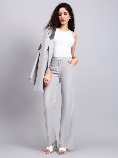 Powersutra Light Grey Power Suit With Sleek Contrast Detailing For Effortless Sophistication