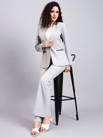 Powersutra Light Grey Power Suit With Sleek Contrast Detailing For Effortless Sophistication