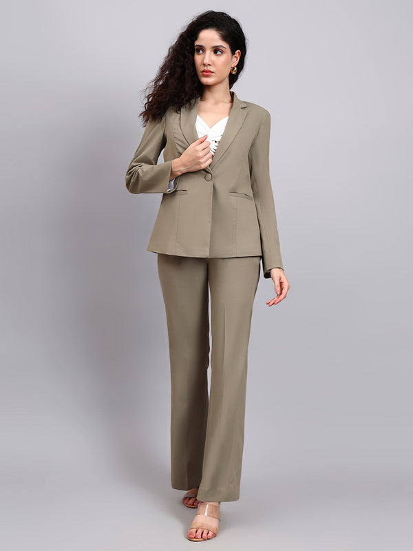 Powersutra Stretch-Fit Pastel Fern Green Power Suit With Sharp Notch Collar