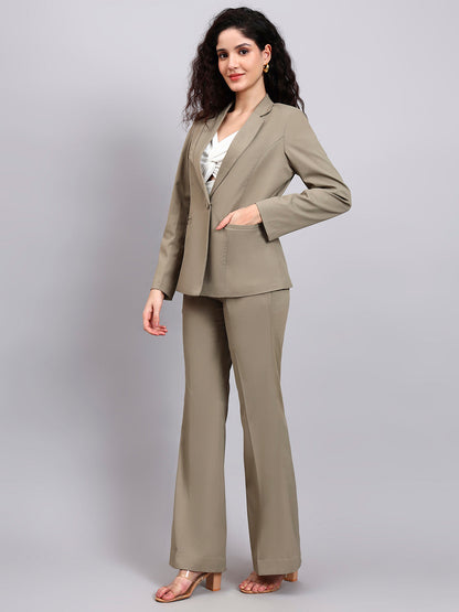 Powersutra Stretch-Fit Pastel Fern Green Power Suit With Sharp Notch Collar