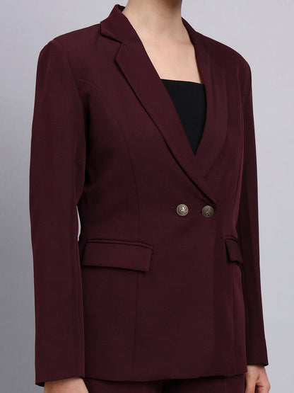 Powersutra Tailored Burgundy Blazer-Set Featuring Oxidized Buttons And Flared Pants