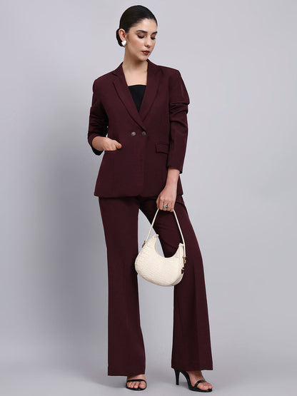 Powersutra Tailored Burgundy Blazer-Set Featuring Oxidized Buttons And Flared Pants