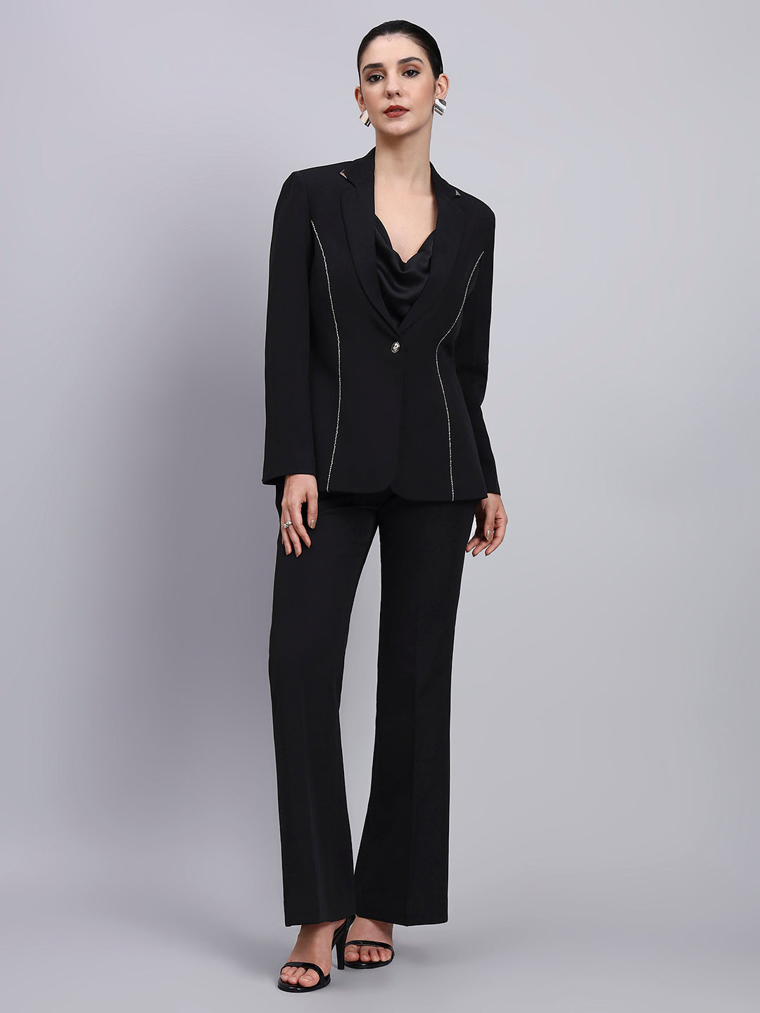 Powersutra Tailored Embellished Contour Black Blazer Set