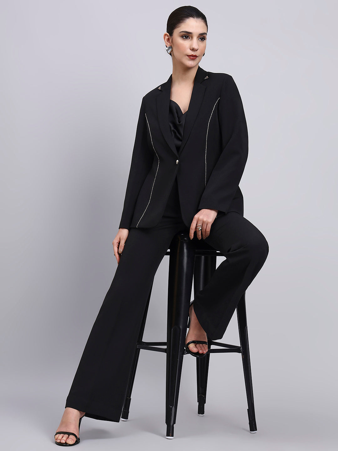 Powersutra Tailored Embellished Contour Black Blazer Set