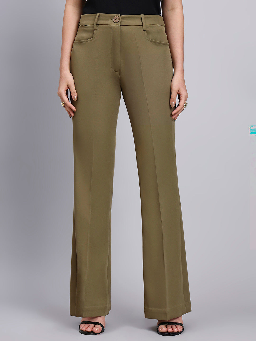 Powersutra Tailored Willow Green Blazer-Set 3Pc With Flared Pants