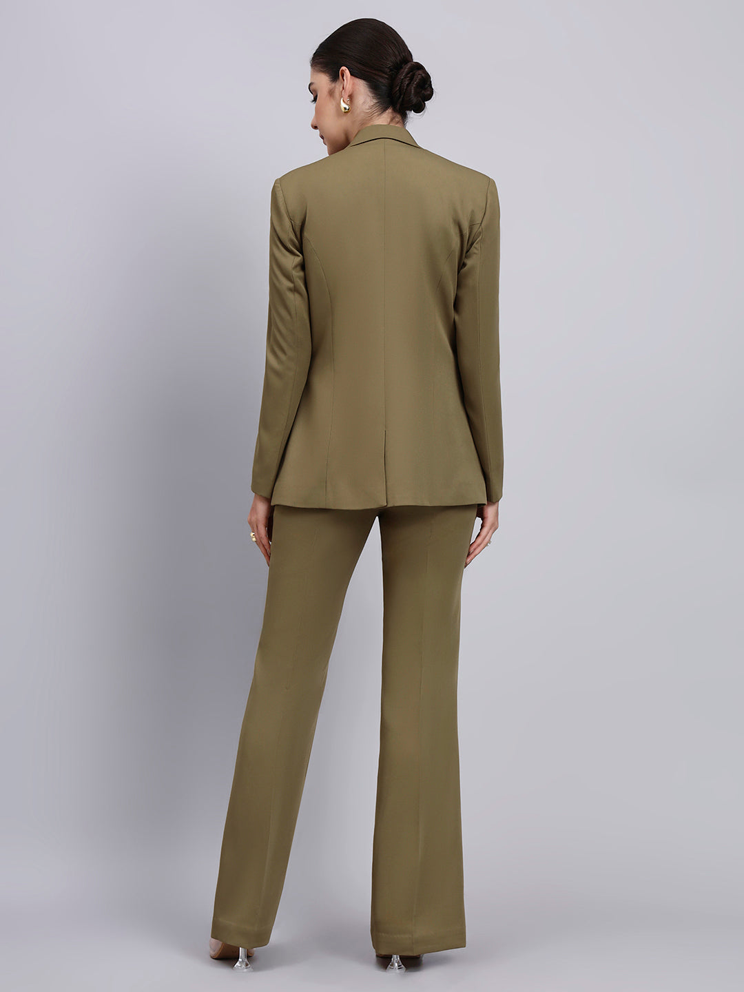 Powersutra Tailored Willow Green Blazer-Set 3Pc With Flared Pants