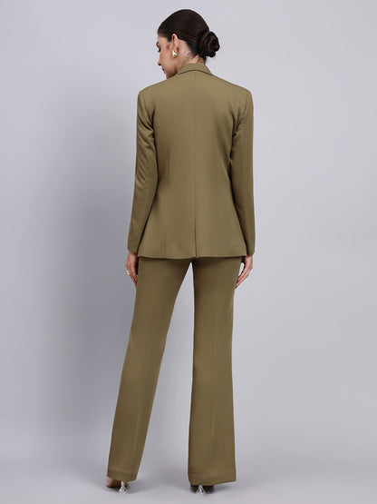 Powersutra Tailored Willow Green Blazer-Set 3Pc With Flared Pants
