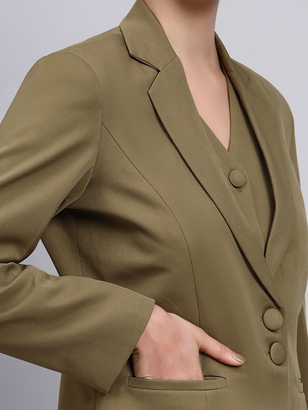 Powersutra Tailored Willow Green Blazer-Set 3Pc With Flared Pants