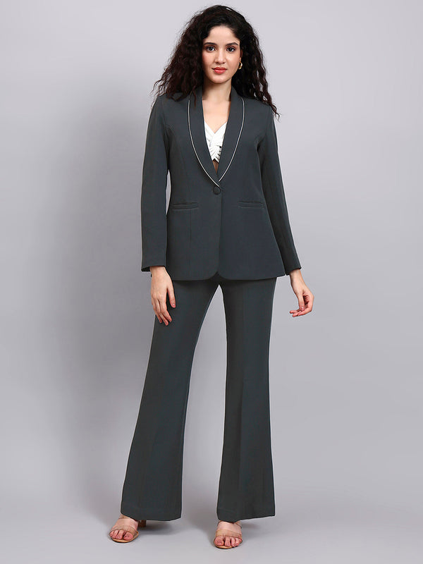 Powersutra Dark Grey Shawl Collar Tailored Suit Set With Bell Bottom Trousers