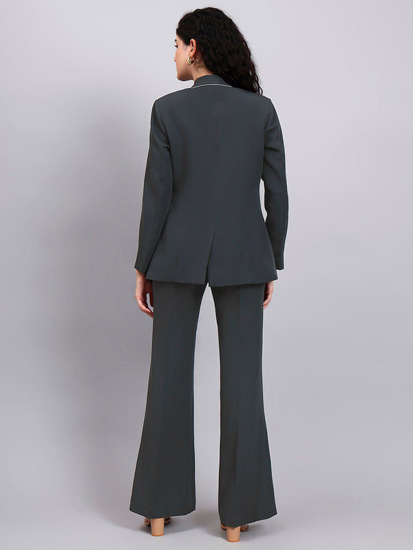 Powersutra Dark Grey Shawl Collar Tailored Suit Set With Bell Bottom Trousers
