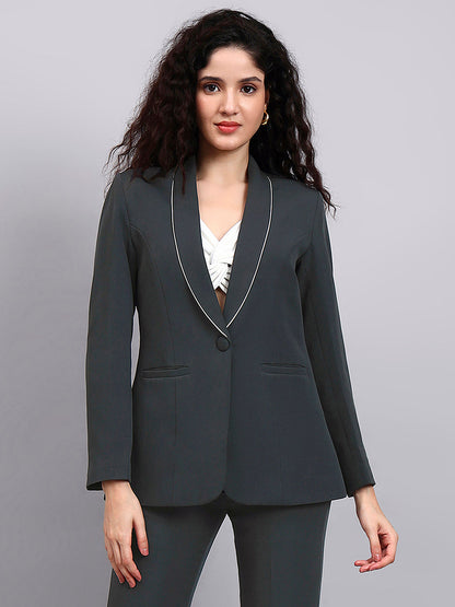 Powersutra Dark Grey Shawl Collar Tailored Suit Set With Bell Bottom Trousers