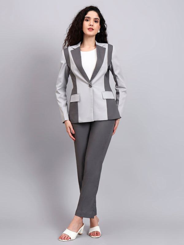 Powersutra Two-Tone Grey Color Blocking Suit That Defines Power Dressing With Sleek Precision
