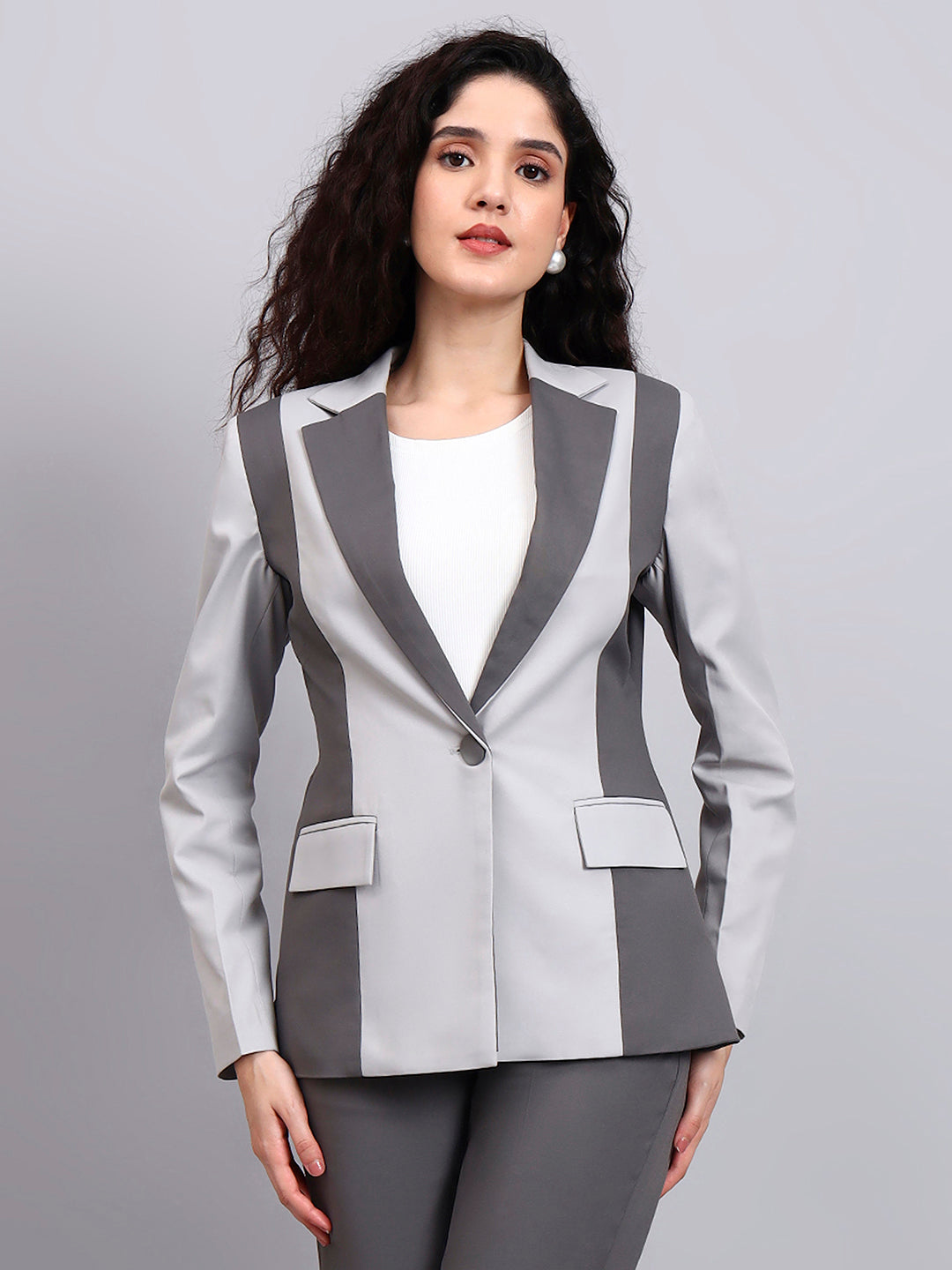 Powersutra Two-Tone Grey Color Blocking Suit That Defines Power Dressing With Sleek Precision