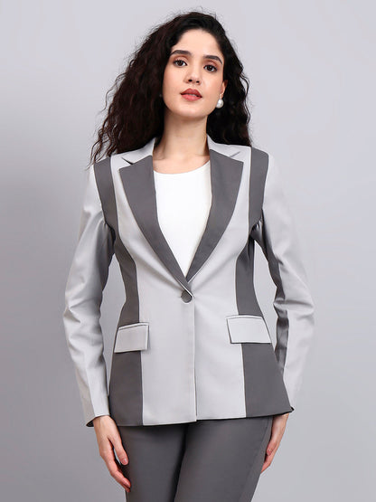 Powersutra Two-Tone Grey Color Blocking Suit That Defines Power Dressing With Sleek Precision