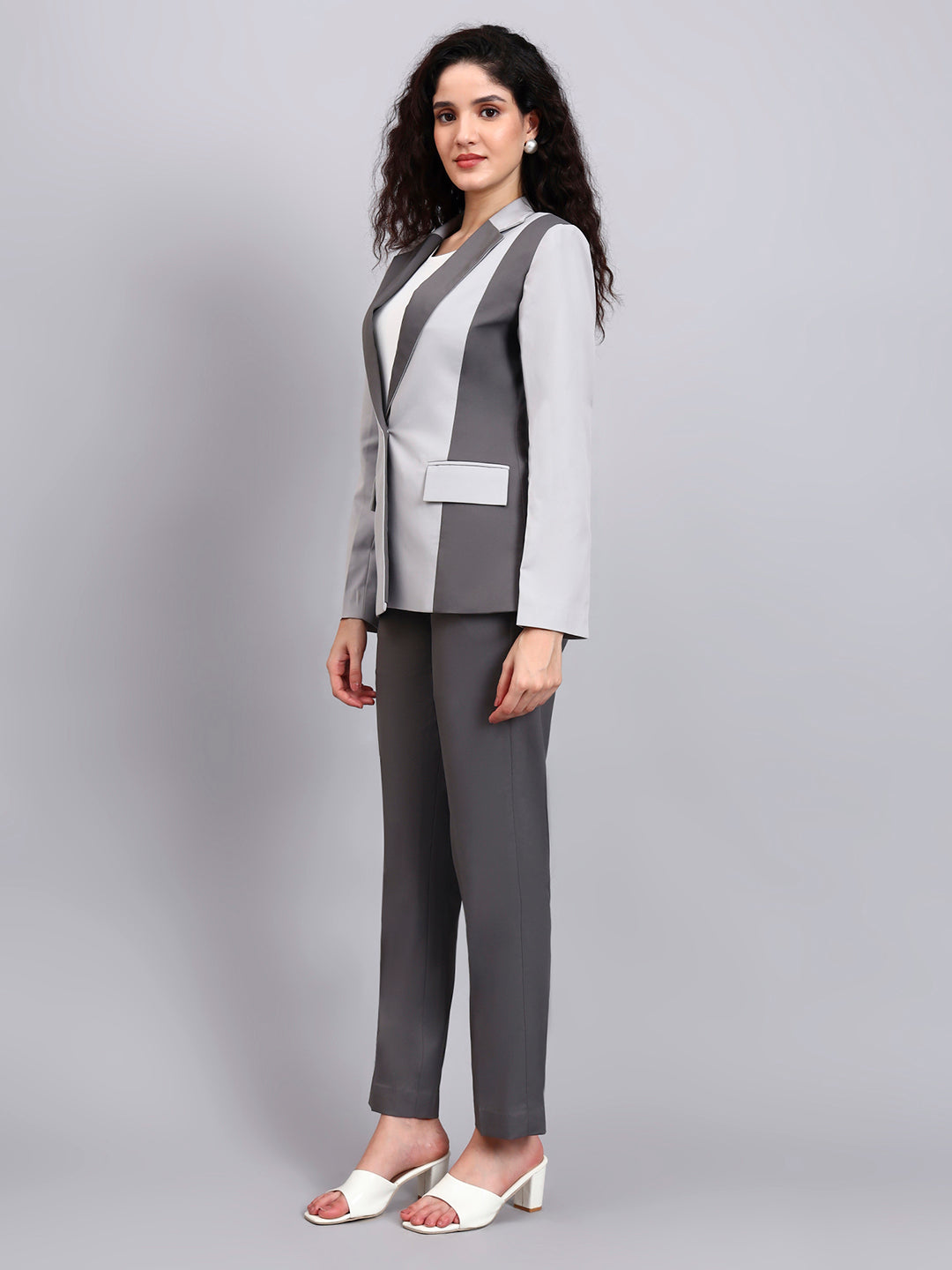 Powersutra Two-Tone Grey Color Blocking Suit That Defines Power Dressing With Sleek Precision