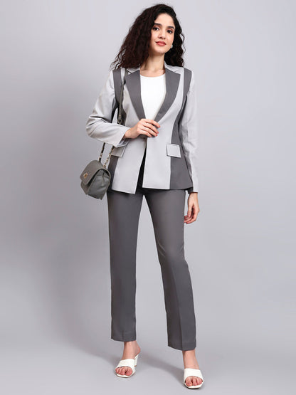Powersutra Two-Tone Grey Color Blocking Suit That Defines Power Dressing With Sleek Precision