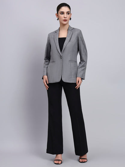 Powersutra Tailored Grey Blazer-Set With Contrast Flared Pants