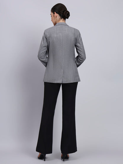 Powersutra Tailored Grey Blazer-Set With Contrast Flared Pants
