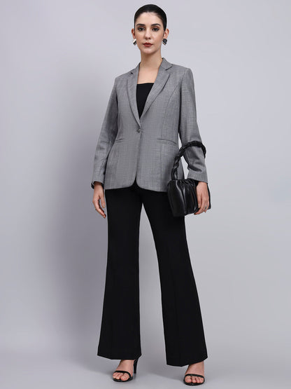 Powersutra Tailored Grey Blazer-Set With Contrast Flared Pants