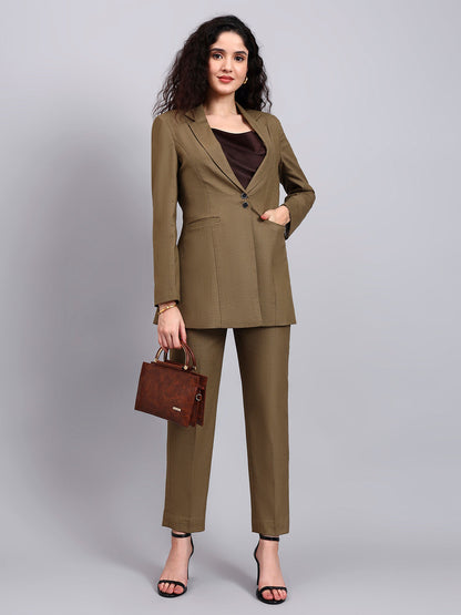 Powersutra Classic Beige Notch Collar Blazer Set