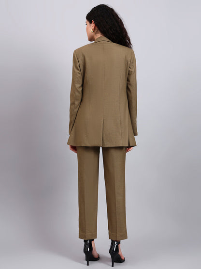 Powersutra Classic Beige Notch Collar Blazer Set