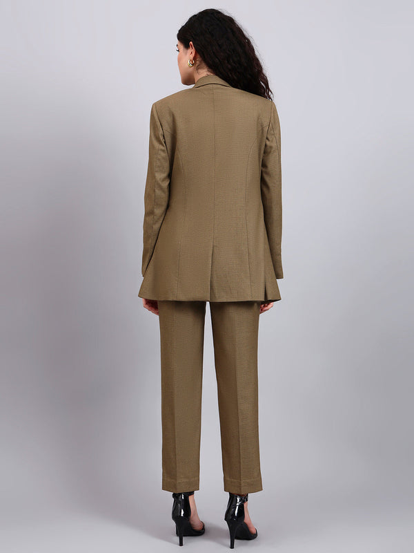 Powersutra Classic Beige Notch Collar Blazer Set