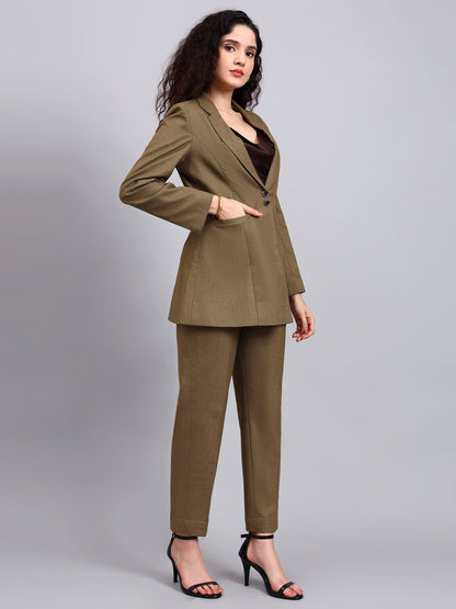 Powersutra Classic Beige Notch Collar Blazer Set